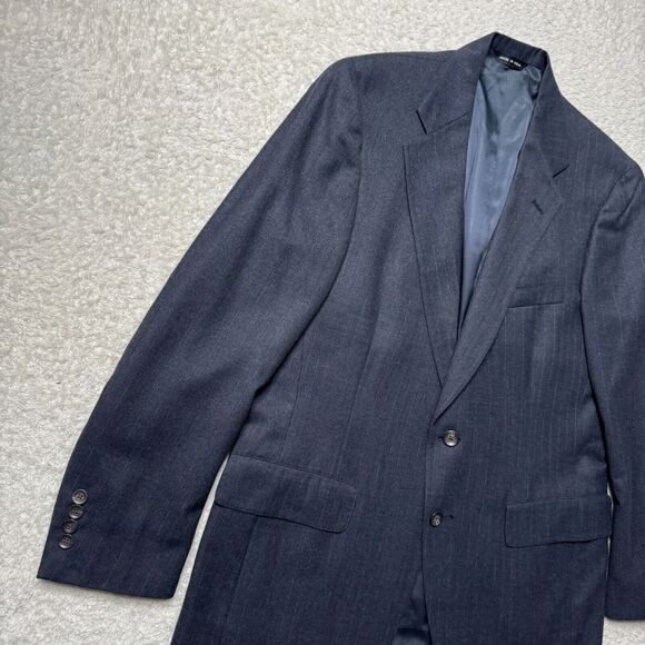 Vintage Chaps Ralph Lauren Blazer Virgin Wool Dark Blue Striped Mens 42 2 Button - Picture 4 of 13